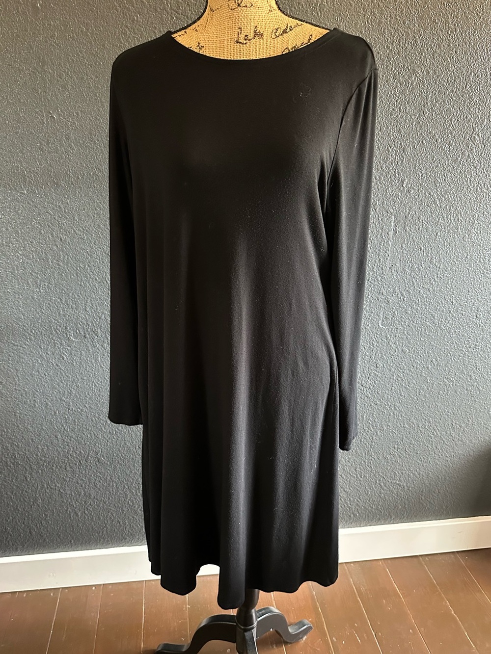 Eileen Fisher Black Stretch Jersey Long Sleeve Dress L